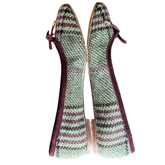 Burberry Women’s Houndstooth Check Bow Ballet Flats Purple Green Round Toe Shoes - Picture 8 of 15